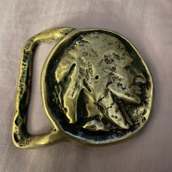 Vintage Belt Buckle Brass Indian Head Nickel Native Design​​​​​​​​​​​​​​​